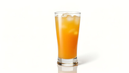 Refreshing Iced Orange Juice Drink with Lemon Garnish in Tall Glass, Studio Shot, White Background, Summer Beverage Concept, Clean and Vibrant.