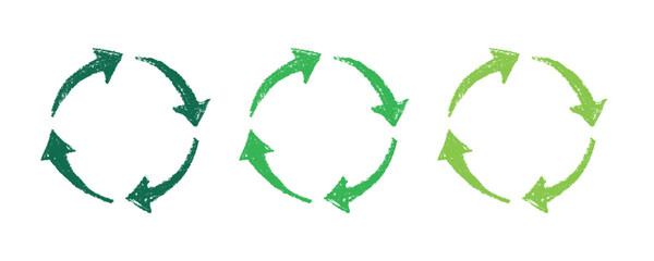 Hand drawn recycle arrow icon Recycling resources symbol Reuse of materials, zero waste, green environment, saving the planet
