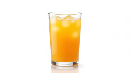 Refreshing Iced Orange Juice Drink with Lemon Garnish in Tall Glass, Studio Shot, White Background, Summer Beverage Concept, Clean and Vibrant.