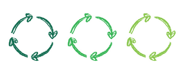 Hand drawn recycle arrow icon Recycling resources symbol Reuse of materials, zero waste, green environment, saving the planet