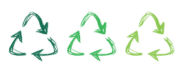 Hand drawn recycle arrow icon Recycling resources symbol Reuse of materials, zero waste, green environment, saving the planet