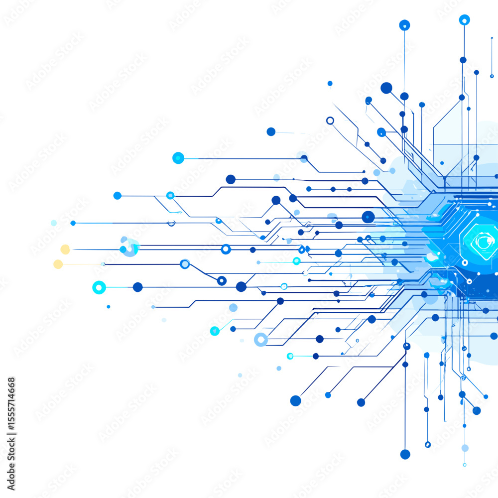 Poster abstract blue circuit board design on white background representing modern technology and digital co
