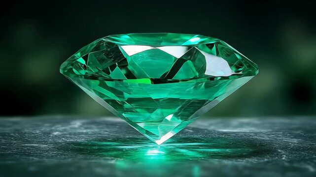 Emerald gemstone, faceted cut, bright lighting