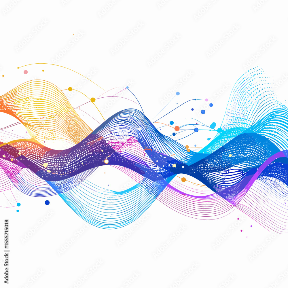 Poster abstract multicolored wave design with dotted lines against white backdrop