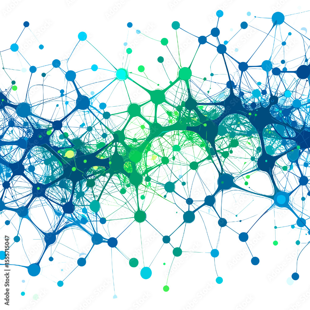 Poster abstract network connection with blue and green dots and lines on a white background digital art