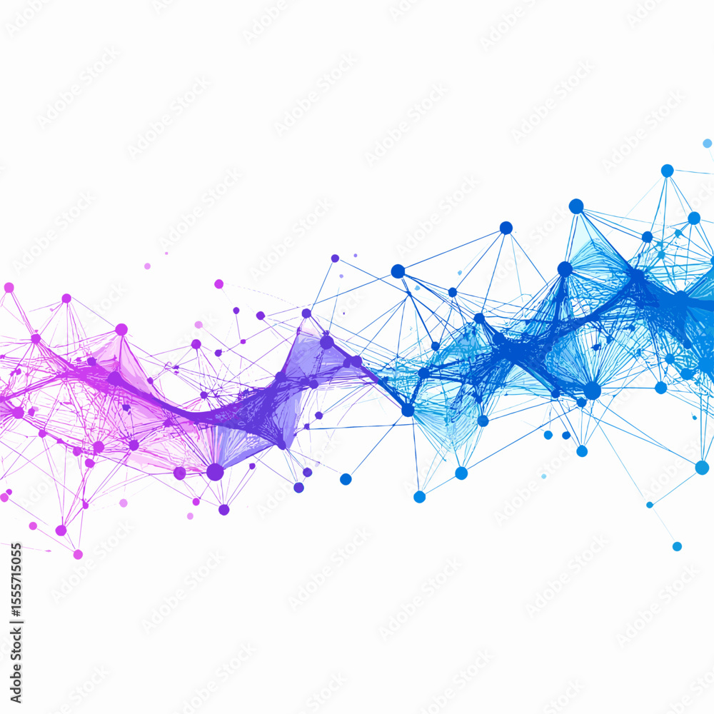 Aufkleber abstract network connection with blue and purple triangles and dots on white background for technolo