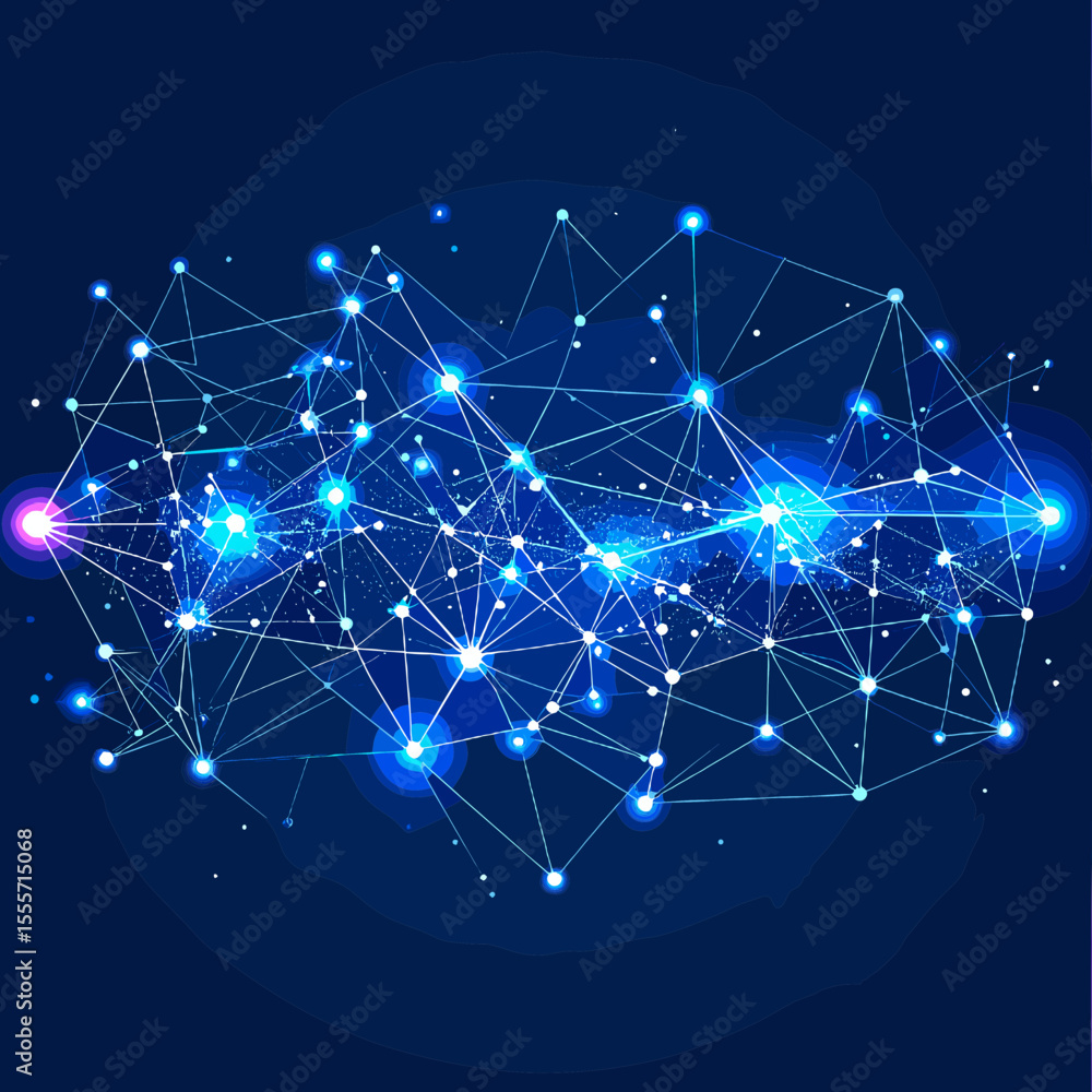 Poster abstract network connection with glowing blue light on dark background representing global communica