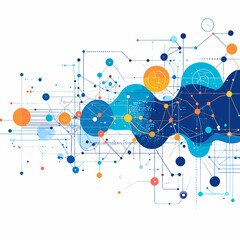 Abstract Network Connection Background with Blue Waves and Geometric Shapes Dots and Lines in White Background