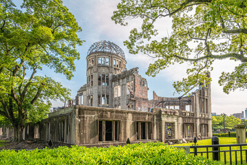 View at the ruins of A-Bomb Dome in the streets of Hiroshima in Japan