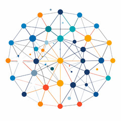 Abstract Network of Interconnected Points and Lines with Blue Orange and White Color Scheme on a White Background Illustrating Global Connectivity