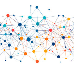 Abstract Network Structure with Interconnected Dots and Lines on White Backdrop in a Geometric Style for Technological Background