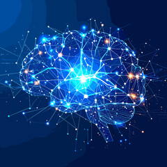 Fototapeta premium Abstract Neural Network Brain Design on Blue Background Illustrating Artificial Intelligence and Digital Connectivity