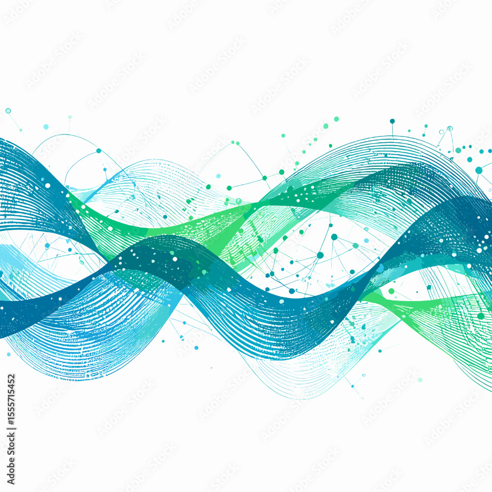 Poster abstract wavy lines in blue green and white background with a modern design and decorative elements