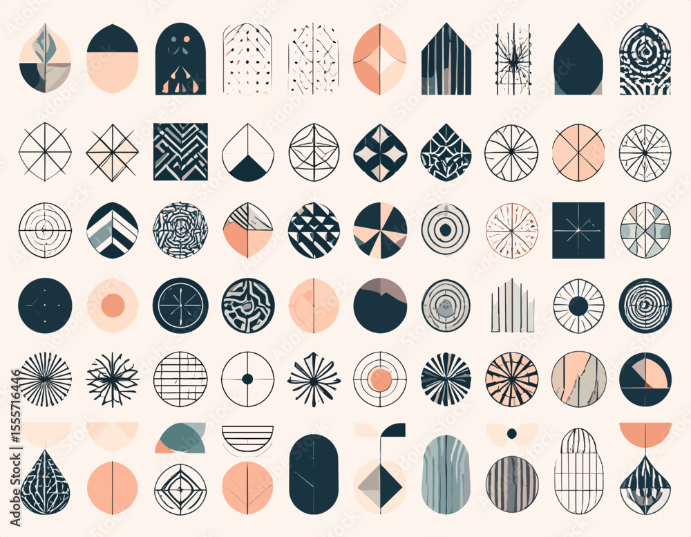 Poster geometric abstract background with circles squares and triangles in earth tone colors featuring a de