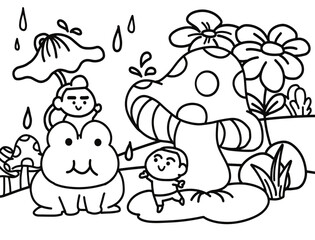 A child in a fantasy world coloring pages style.