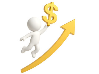 3D Character Lifting Dollar Sign with Upward Growth Arrow – Isolated on Transparent Background
