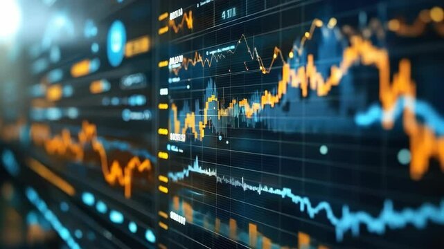 Financial data graphs on screen - Powered by Adobe