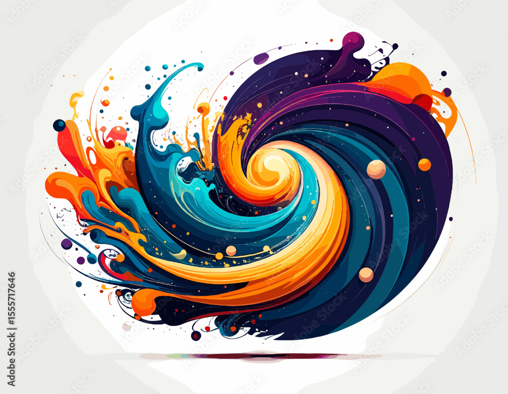 Poster vibrant swirling abstract design in bold colors with pixelated texture on white background