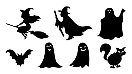 Set of silhouette halloween item