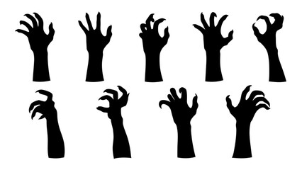 Fototapeta premium Set of doodle zombie hands silhouette.