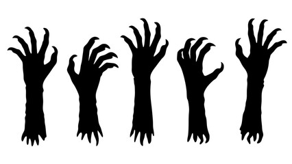 Set of doodle zombie hands silhouette.