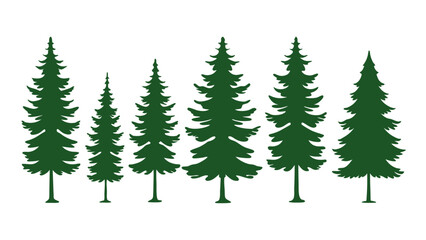 Obraz premium A row of evergreen tree silhouettes in various sizes