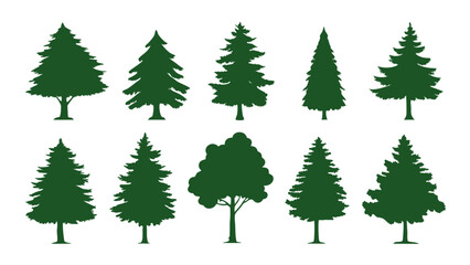 A row of evergreen tree silhouettes in various sizes