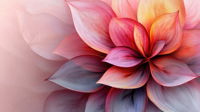 Abstract floral design with petals forming parabolic curves. Minimalist composition with text space