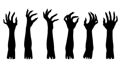 Set of doodle zombie hands silhouette.
