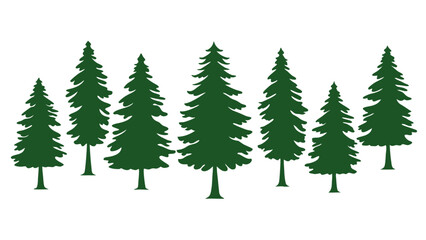 A row of evergreen tree silhouettes in various sizes