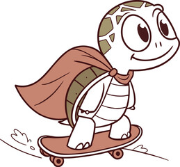Funny turtle cartoon character vector illustration with a cute bow on a white background