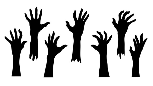 Set of doodle zombie hands silhouette.
