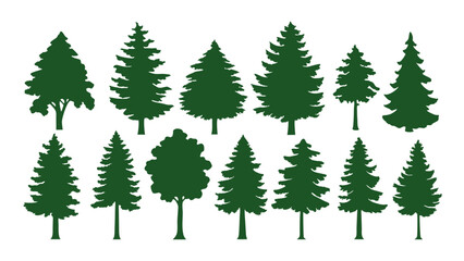 Fototapeta premium A row of evergreen tree silhouettes in various sizes