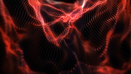 Fototapeta premium Abstract Red Particle Wave Digital Art with Dynamic Movement and Dark Background for Modern Designs mesmerizing