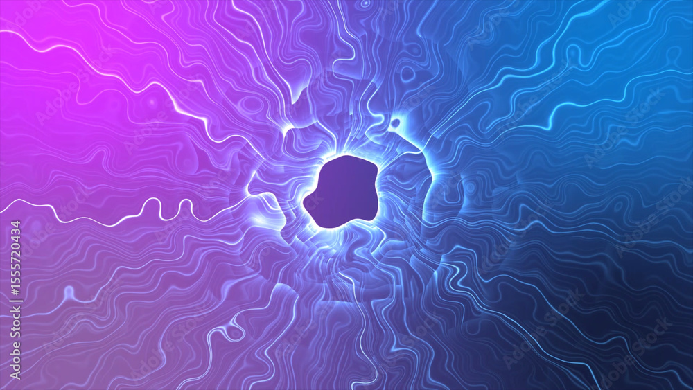 Poster abstract glowing tunnel with wavy lines and a gradient from purple to blue background this image