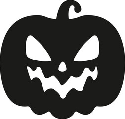 Halloween pumpkin face icon flat style. Scary face isolated transparent background.