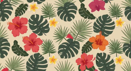 Fotobehang Tropische Bladeren Tropical Floral Seamless Pattern  © ArtBySalea07