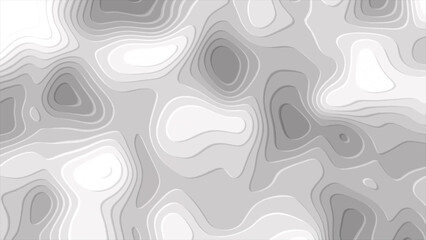 Abstract Topographic Map Illustration in Shades of Gray Featuring Layered Contours and Subtle Shadows for Depth
