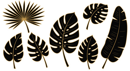 Obraz premium Set of Tropical Leaves in Black and Gold