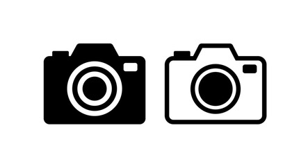 Two camera icons solid black and outline on a white background