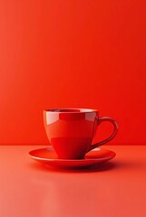 red ceramic cup isolated on red background. Generate AI