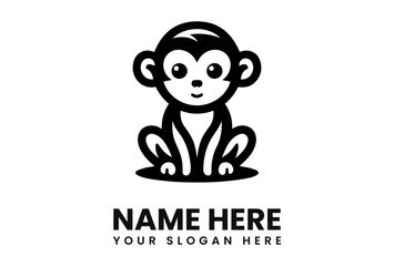 Stylized monkey illustration in black and white, seated with a friendly expression, above placeholder text.