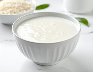 Creamy White Rice Pudding on Marble Table, Close Up Shot
