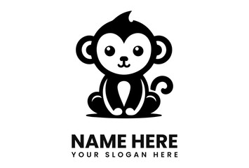 A cute cartoon monkey illustration in black and white, sitting with a curled tail.
