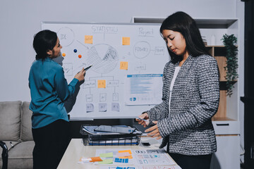 Group of young application developers analyzing uxui mobile app templates during a working meeting