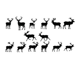Deer silhouette vector set, Collection of reindeer silhouette isolated on white background. vector illustration