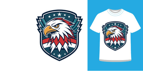 Naklejka premium Bald Eagle Head T-Shirt Design Fierce American Eagle Vector Art for Patriotic Apparel.