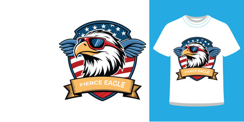 Bald Eagle Head T-Shirt Design Fierce American Eagle Vector Art for Patriotic Apparel.