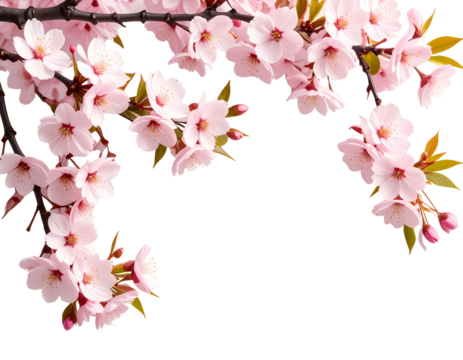 Cherry Blossom Branch with Pink Flowers – Spring PNG Transparent Background