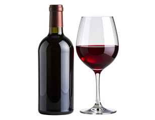  Elegant Red Wine Bottle with Filled Glass Isolated PNG